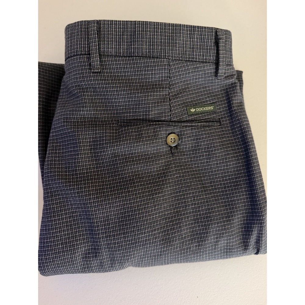 Dockers Mens 34x32 Gray Cotton Houndstooth Pleated Dress Pants Classic Straight
